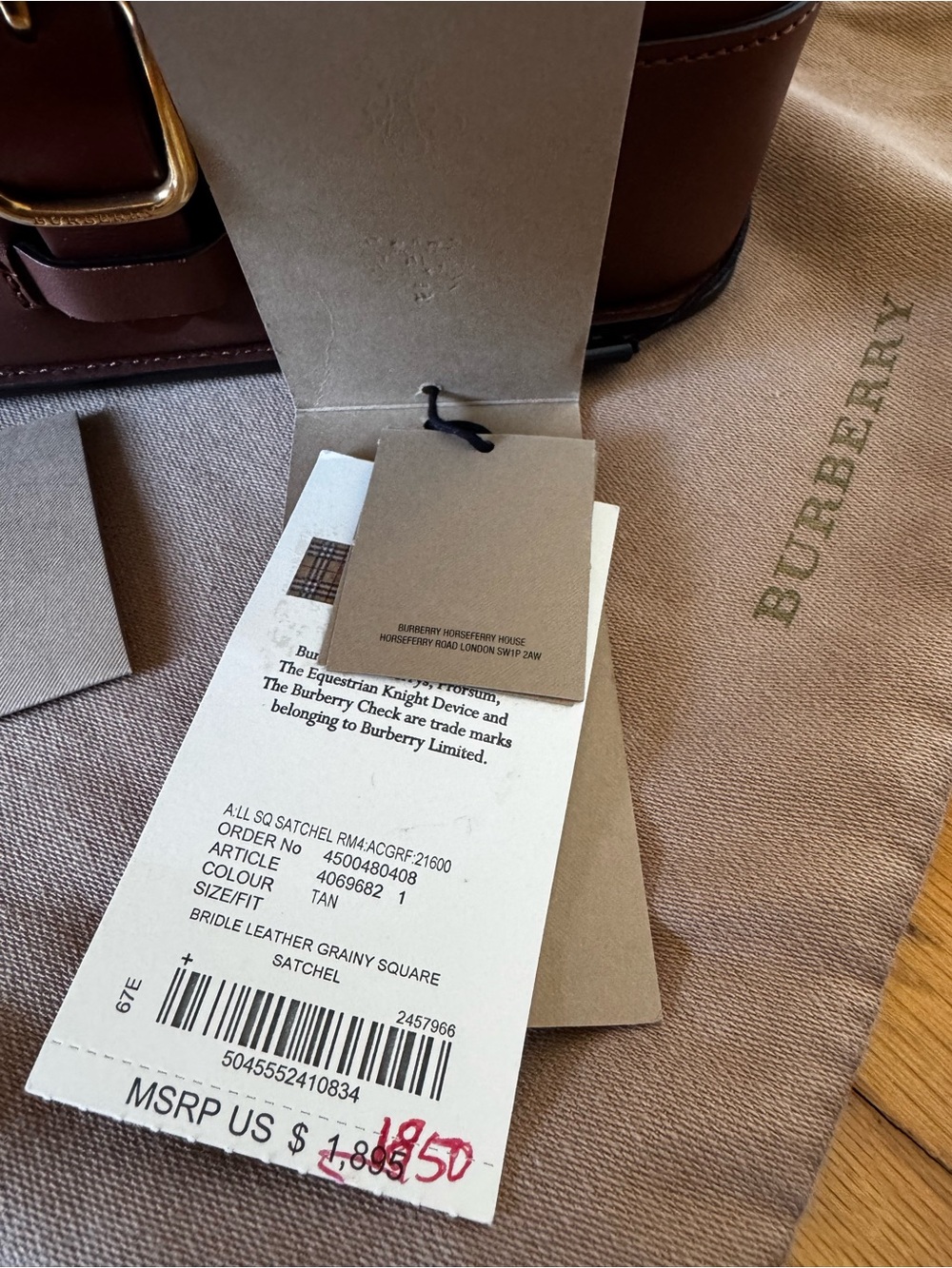 Burberry Chestnut Bridle Leather Flap Shoulder Bag - Picture 10 of 10